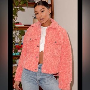 BNWOT Free people teddy swing jacket in coral